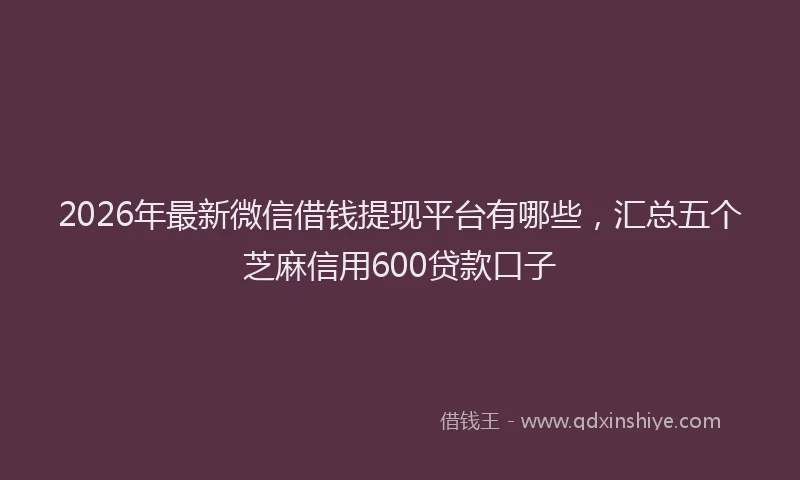 2026年最新微信借钱提现平台有哪些，汇总五个芝麻信用600贷款口子