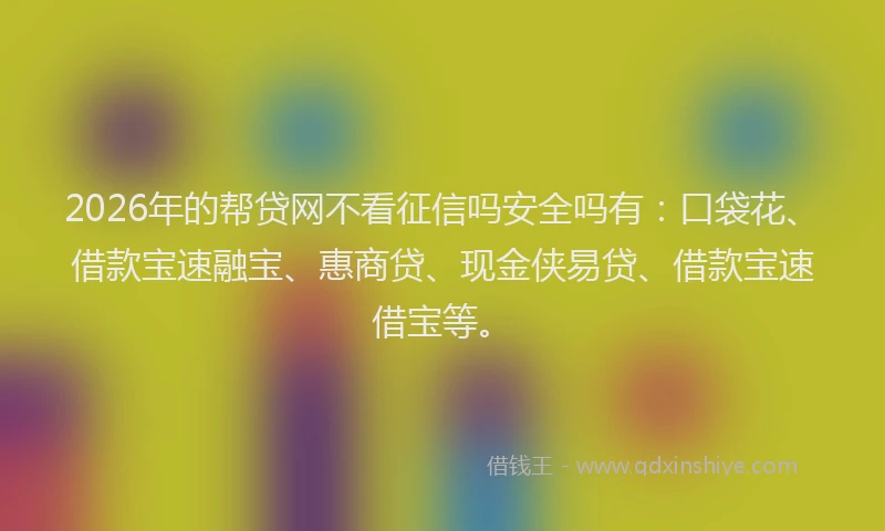 2026年的帮贷网不看征信吗安全吗有：口袋花、借款宝速融宝、惠商贷、现金侠易贷、借款宝速借宝等。