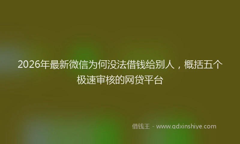 2026年最新微信为何没法借钱给别人，概括五个极速审核的网贷平台