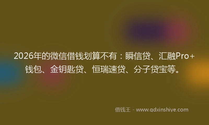 2026年的微信借钱划算不有：瞬信贷、汇融Pro+钱包、金钥匙贷、恒瑞速贷、分子贷宝等。