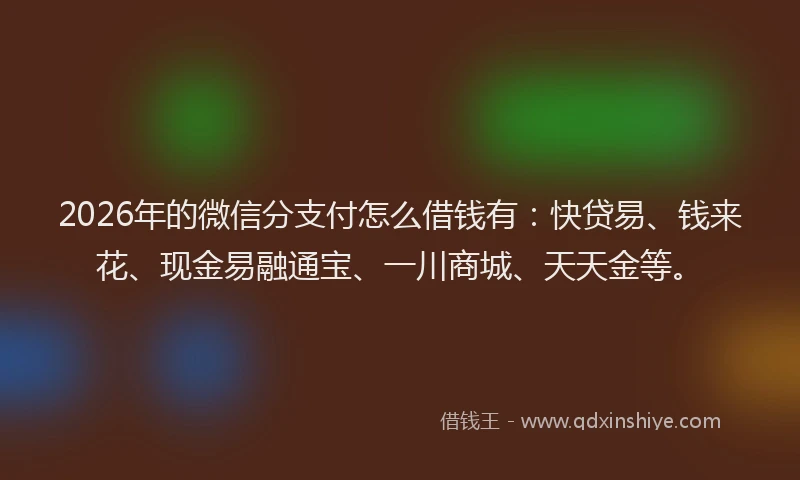 2026年的微信分支付怎么借钱有：快贷易、钱来花、现金易融通宝、一川商城、天天金等。
