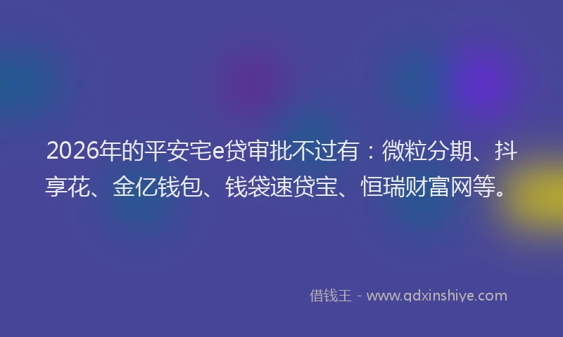2026年的平安宅e贷审批不过有：微粒分期、抖享花、金亿钱包、钱袋速贷宝、恒瑞财富网等。