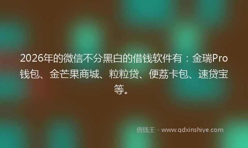 2026年的微信不分黑白的借钱软件有：金瑞Pro钱包、金芒果商城、粒粒贷、便荔卡包、速贷宝等。