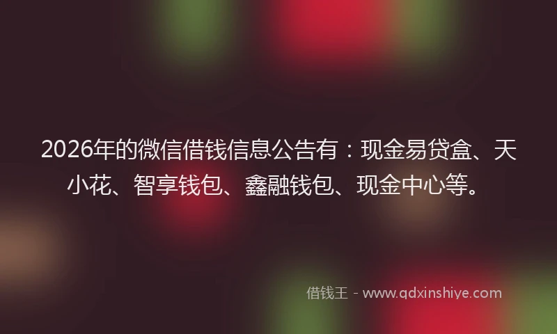 2026年的微信借钱信息公告有：现金易贷盒、天小花、智享钱包、鑫融钱包、现金中心等。