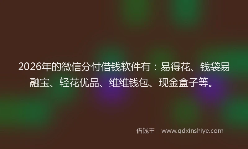 2026年的微信分付借钱软件有：易得花、钱袋易融宝、轻花优品、维维钱包、现金盒子等。