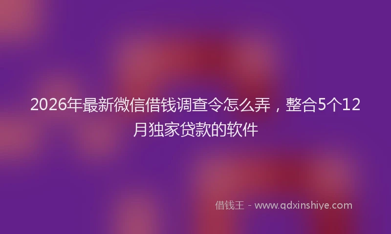 2026年最新微信借钱调查令怎么弄，整合5个12月独家贷款的软件
