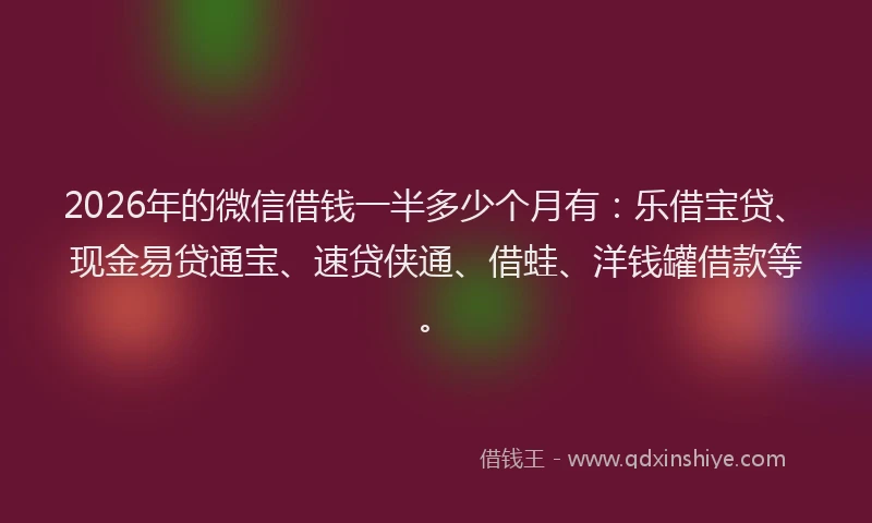 2026年的微信借钱一半多少个月有：乐借宝贷、现金易贷通宝、速贷侠通、借蛙、洋钱罐借款等。