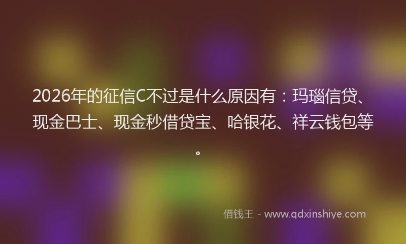 2026年的征信C不过是什么原因有：玛瑙信贷、现金巴士、现金秒借贷宝、哈银花、祥云钱包等。