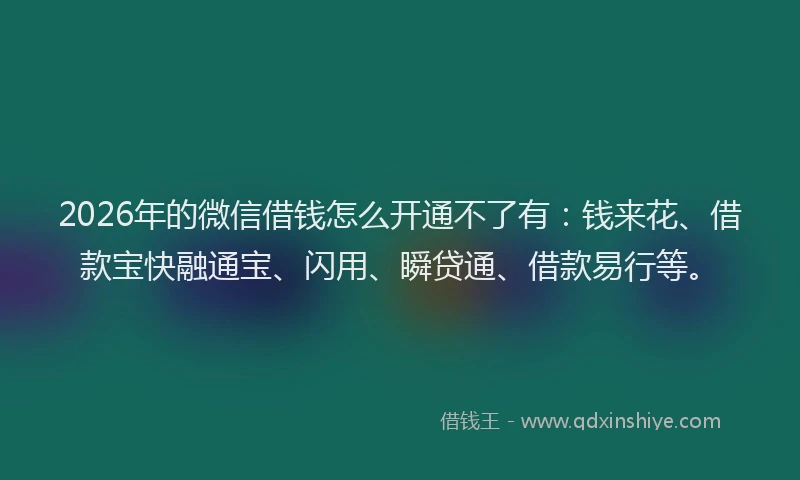 2026年的微信借钱怎么开通不了有：钱来花、借款宝快融通宝、闪用、瞬贷通、借款易行等。