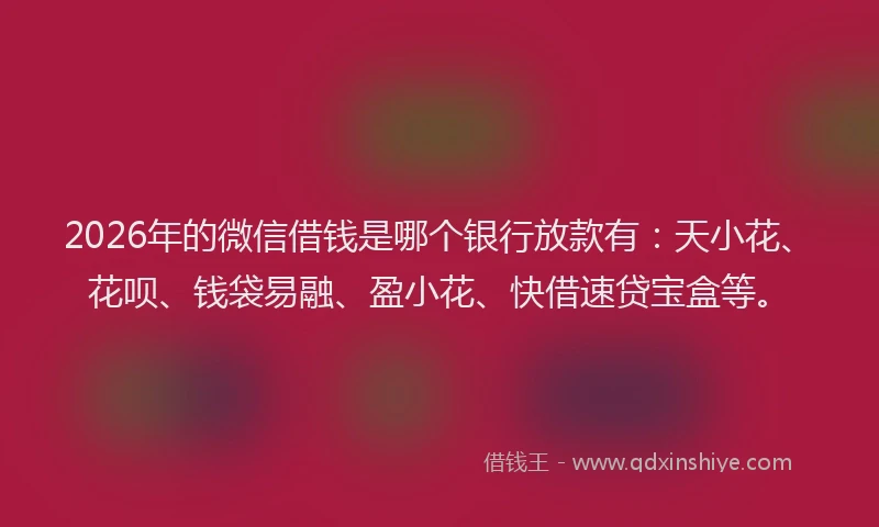 2026年的微信借钱是哪个银行放款有：天小花、花呗、钱袋易融、盈小花、快借速贷宝盒等。