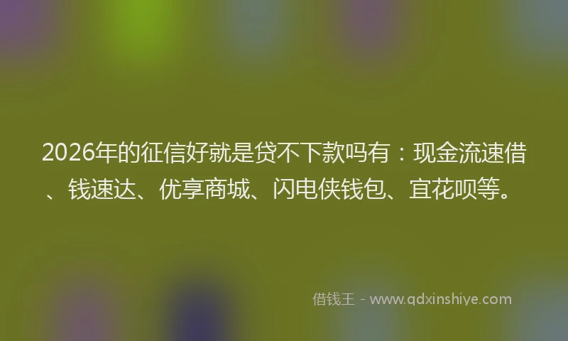 2026年的征信好就是贷不下款吗有：现金流速借、钱速达、优享商城、闪电侠钱包、宜花呗等。