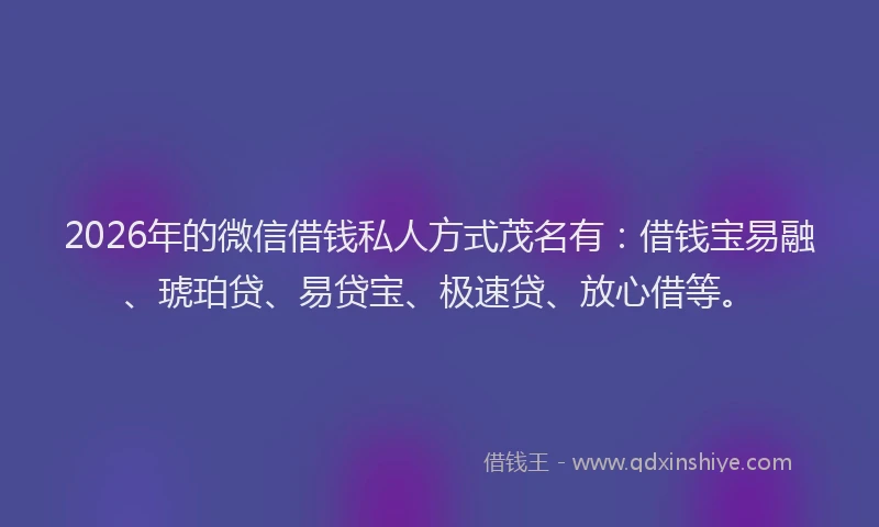 2026年的微信借钱私人方式茂名有：借钱宝易融、琥珀贷、易贷宝、极速贷、放心借等。