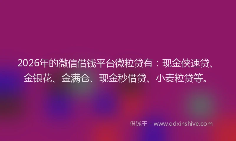 2026年的微信借钱平台微粒贷有：现金侠速贷、金银花、金满仓、现金秒借贷、小麦粒贷等。