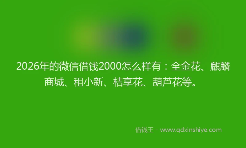 2026年的微信借钱2000怎么样有：全金花、麒麟商城、租小新、桔享花、葫芦花等。