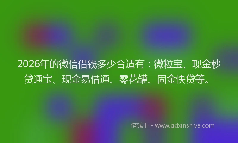 2026年的微信借钱多少合适有：微粒宝、现金秒贷通宝、现金易借通、零花罐、固金快贷等。