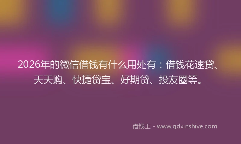 2026年的微信借钱有什么用处有：借钱花速贷、天天购、快捷贷宝、好期贷、投友圈等。