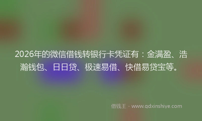 2026年的微信借钱转银行卡凭证有：金满盈、浩瀚钱包、日日贷、极速易借、快借易贷宝等。