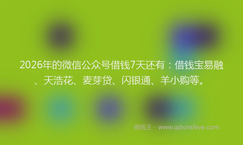 2026年的微信公众号借钱7天还有：借钱宝易融、天浩花、麦芽贷、闪银通、羊小购等。