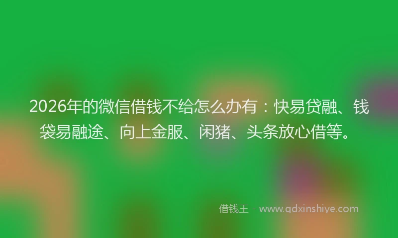 2026年的微信借钱不给怎么办有：快易贷融、钱袋易融途、向上金服、闲猪、头条放心借等。