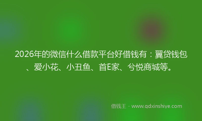 2026年的微信什么借款平台好借钱有：翼贷钱包、爱小花、小丑鱼、首E家、兮悦商城等。