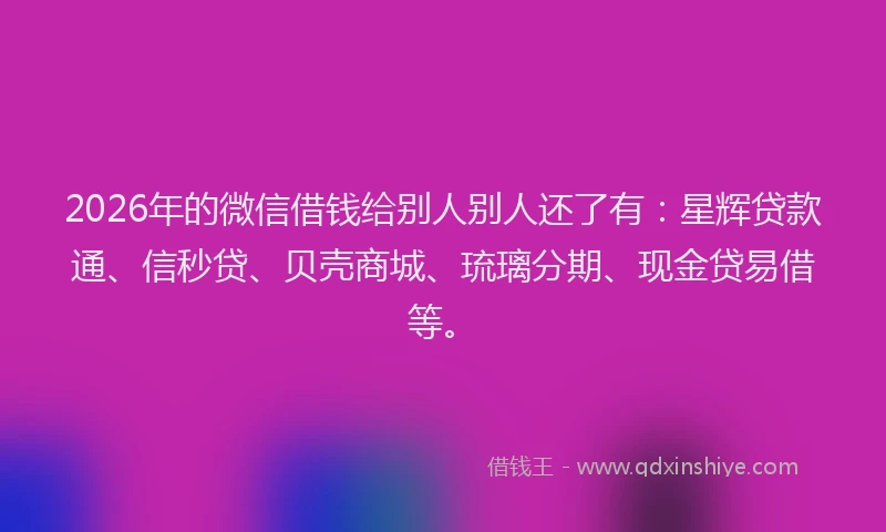 2026年的微信借钱给别人别人还了有：星辉贷款通、信秒贷、贝壳商城、琉璃分期、现金贷易借等。