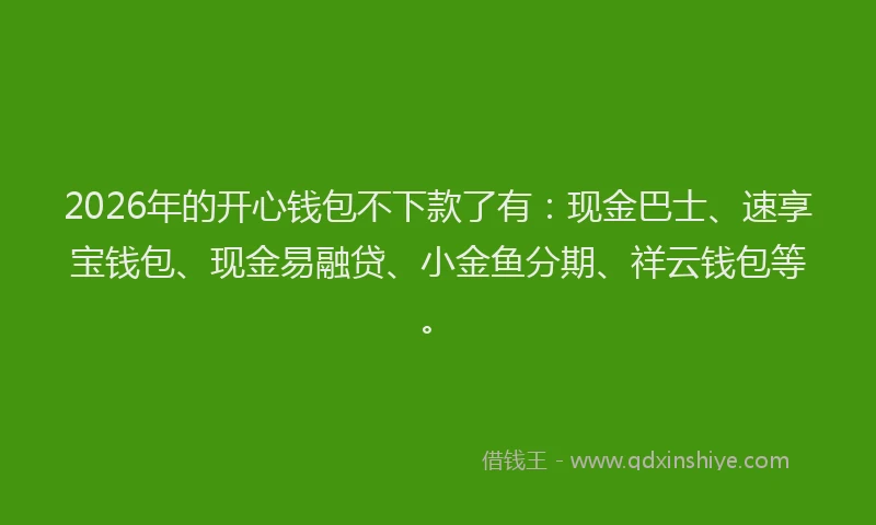 2026年的开心钱包不下款了有：现金巴士、速享宝钱包、现金易融贷、小金鱼分期、祥云钱包等。