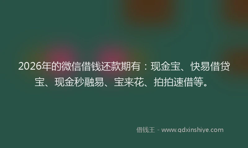 2026年的微信借钱还款期有：现金宝、快易借贷宝、现金秒融易、宝来花、拍拍速借等。