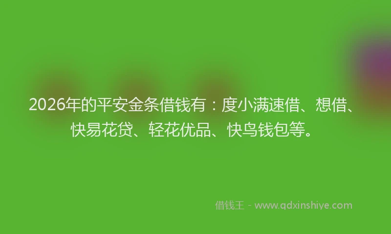 2026年的平安金条借钱有：度小满速借、想借、快易花贷、轻花优品、快鸟钱包等。