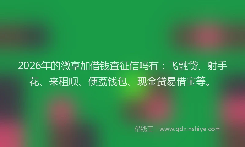 2026年的微享加借钱查征信吗有：飞融贷、射手花、来租呗、便荔钱包、现金贷易借宝等。