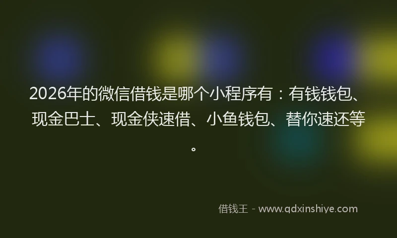 2026年的微信借钱是哪个小程序有：有钱钱包、现金巴士、现金侠速借、小鱼钱包、替你速还等。