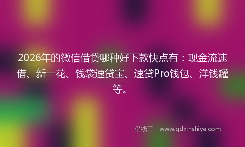 2026年的微信借贷哪种好下款快点有：现金流速借、新一花、钱袋速贷宝、速贷Pro钱包、洋钱罐等。