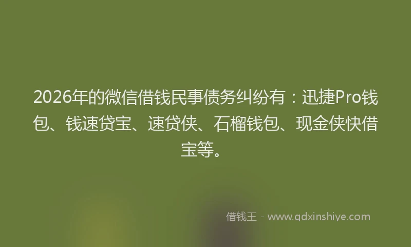 2026年的微信借钱民事债务纠纷有：迅捷Pro钱包、钱速贷宝、速贷侠、石榴钱包、现金侠快借宝等。