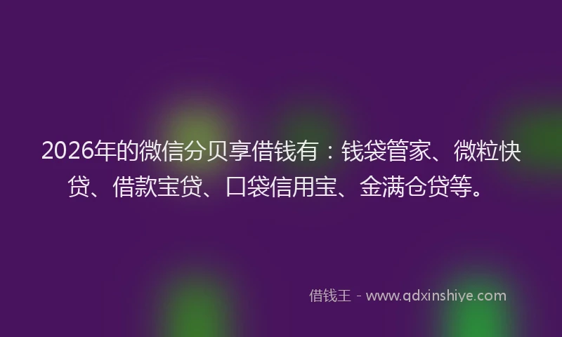 2026年的微信分贝享借钱有：钱袋管家、微粒快贷、借款宝贷、口袋信用宝、金满仓贷等。