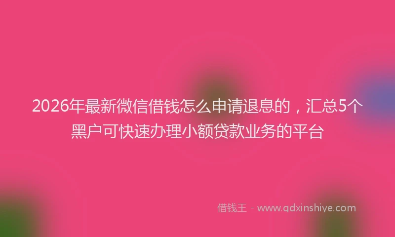 2026年最新微信借钱怎么申请退息的，汇总5个黑户可快速办理小额贷款业务的平台