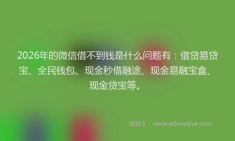 2026年的微信借不到钱是什么问题有：借贷易贷宝、全民钱包、现金秒借融途、现金易融宝盒、现金贷宝等。