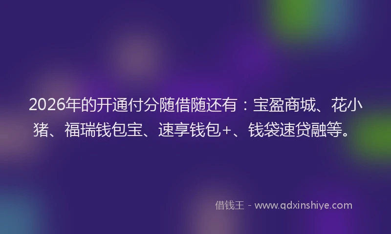 2026年的开通付分随借随还有：宝盈商城、花小猪、福瑞钱包宝、速享钱包+、钱袋速贷融等。