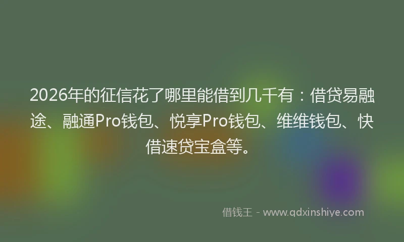 2026年的征信花了哪里能借到几千有：借贷易融途、融通Pro钱包、悦享Pro钱包、维维钱包、快借速贷宝盒等。