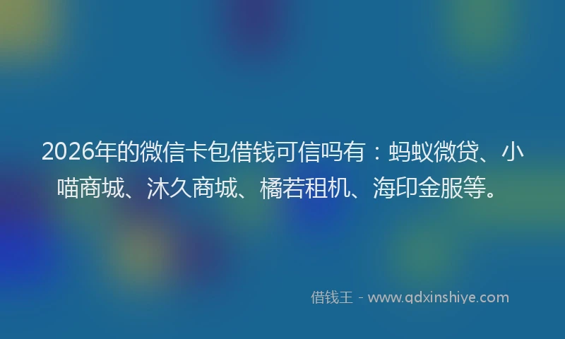 2026年的微信卡包借钱可信吗有：蚂蚁微贷、小喵商城、沐久商城、橘若租机、海印金服等。
