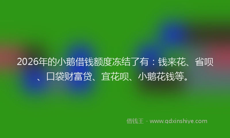 2026年的小鹅借钱额度冻结了有：钱来花、省呗、口袋财富贷、宜花呗、小鹅花钱等。
