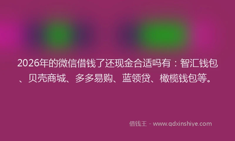 2026年的微信借钱了还现金合适吗有：智汇钱包、贝壳商城、多多易购、蓝领贷、橄榄钱包等。