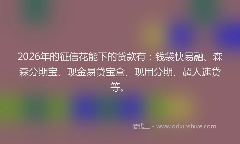 2026年的征信花能下的贷款有：钱袋快易融、森森分期宝、现金易贷宝盒、现用分期、超人速贷等。