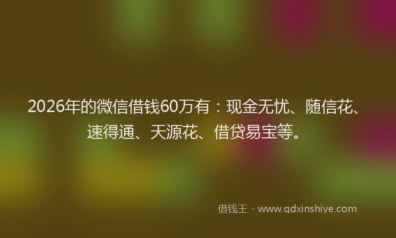 2026年的微信借钱60万有：现金无忧、随信花、速得通、天源花、借贷易宝等。