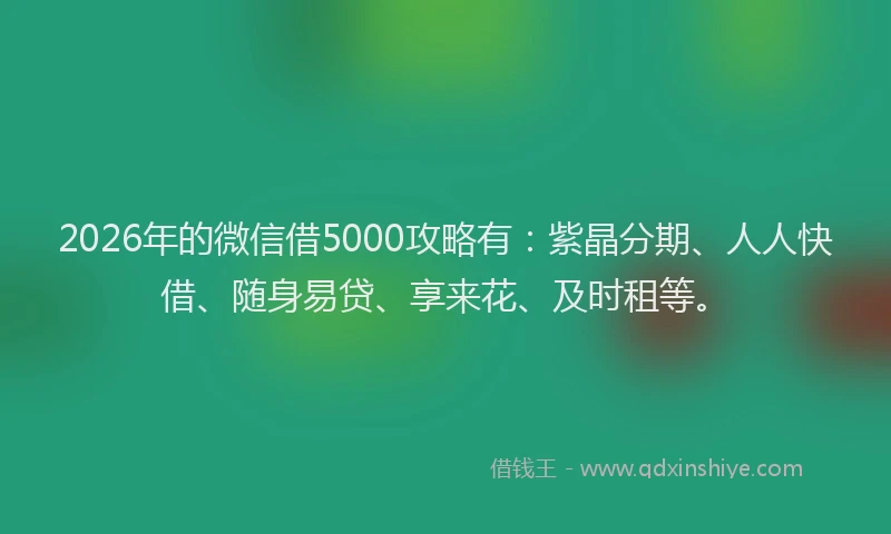 2026年的微信借5000攻略有：紫晶分期、人人快借、随身易贷、享来花、及时租等。