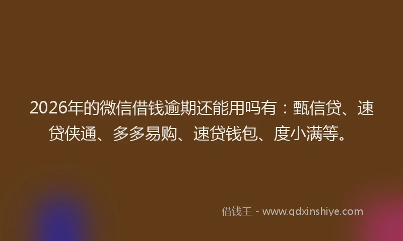 2026年的微信借钱逾期还能用吗有：甄信贷、速贷侠通、多多易购、速贷钱包、度小满等。