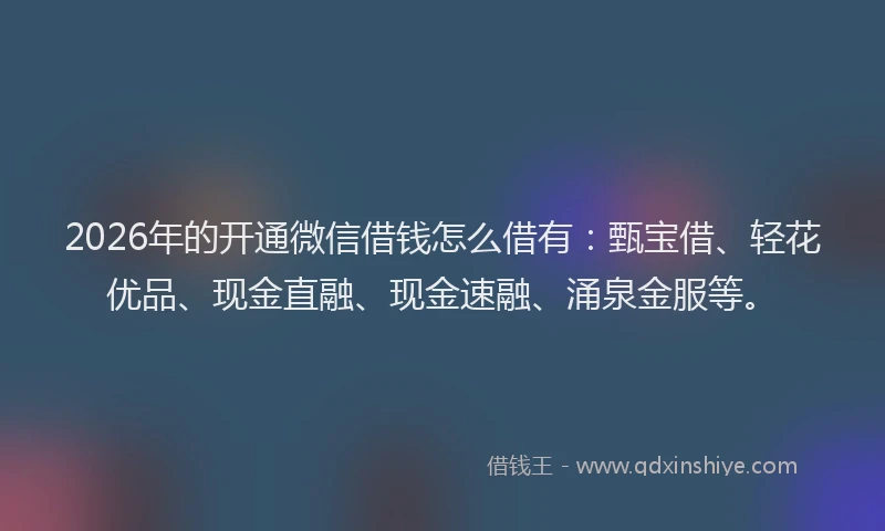 2026年的开通微信借钱怎么借有：甄宝借、轻花优品、现金直融、现金速融、涌泉金服等。