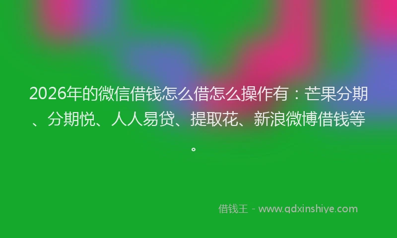 2026年的微信借钱怎么借怎么操作有：芒果分期、分期悦、人人易贷、提取花、新浪微博借钱等。