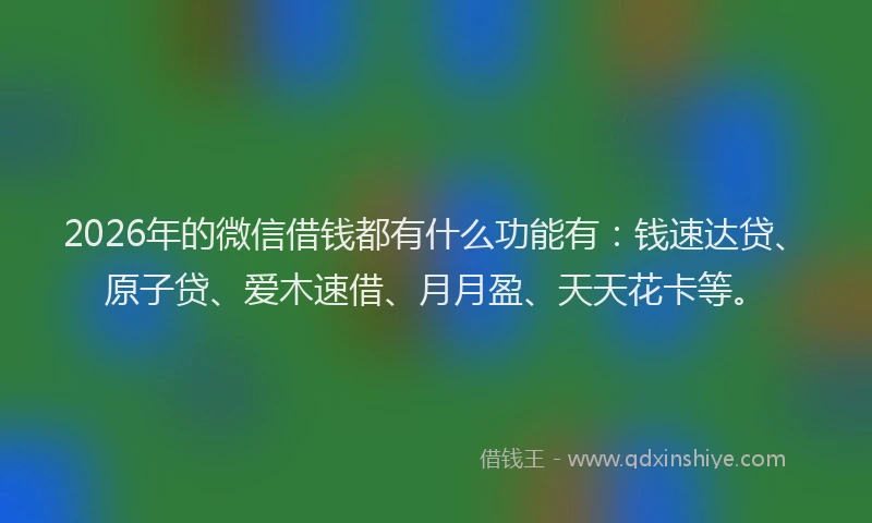 2026年的微信借钱都有什么功能有：钱速达贷、原子贷、爱木速借、月月盈、天天花卡等。