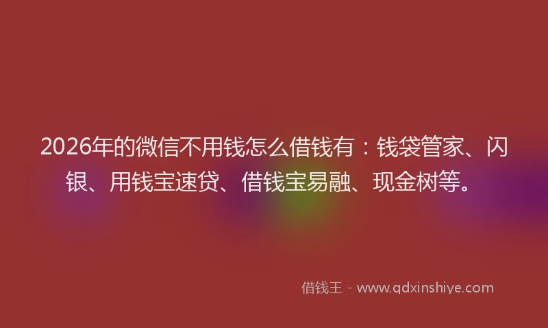 2026年的微信不用钱怎么借钱有：钱袋管家、闪银、用钱宝速贷、借钱宝易融、现金树等。