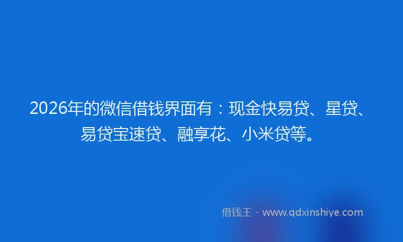 2026年的微信借钱界面有：现金快易贷、星贷、易贷宝速贷、融享花、小米贷等。