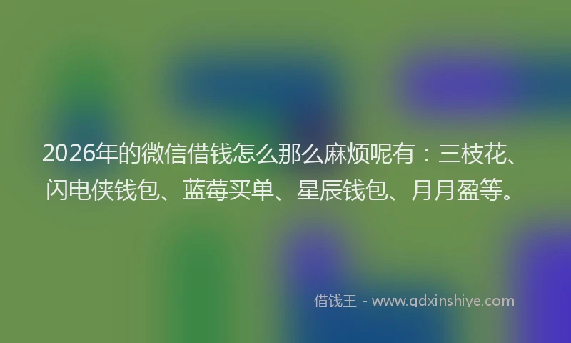 2026年的微信借钱怎么那么麻烦呢有：三枝花、闪电侠钱包、蓝莓买单、星辰钱包、月月盈等。